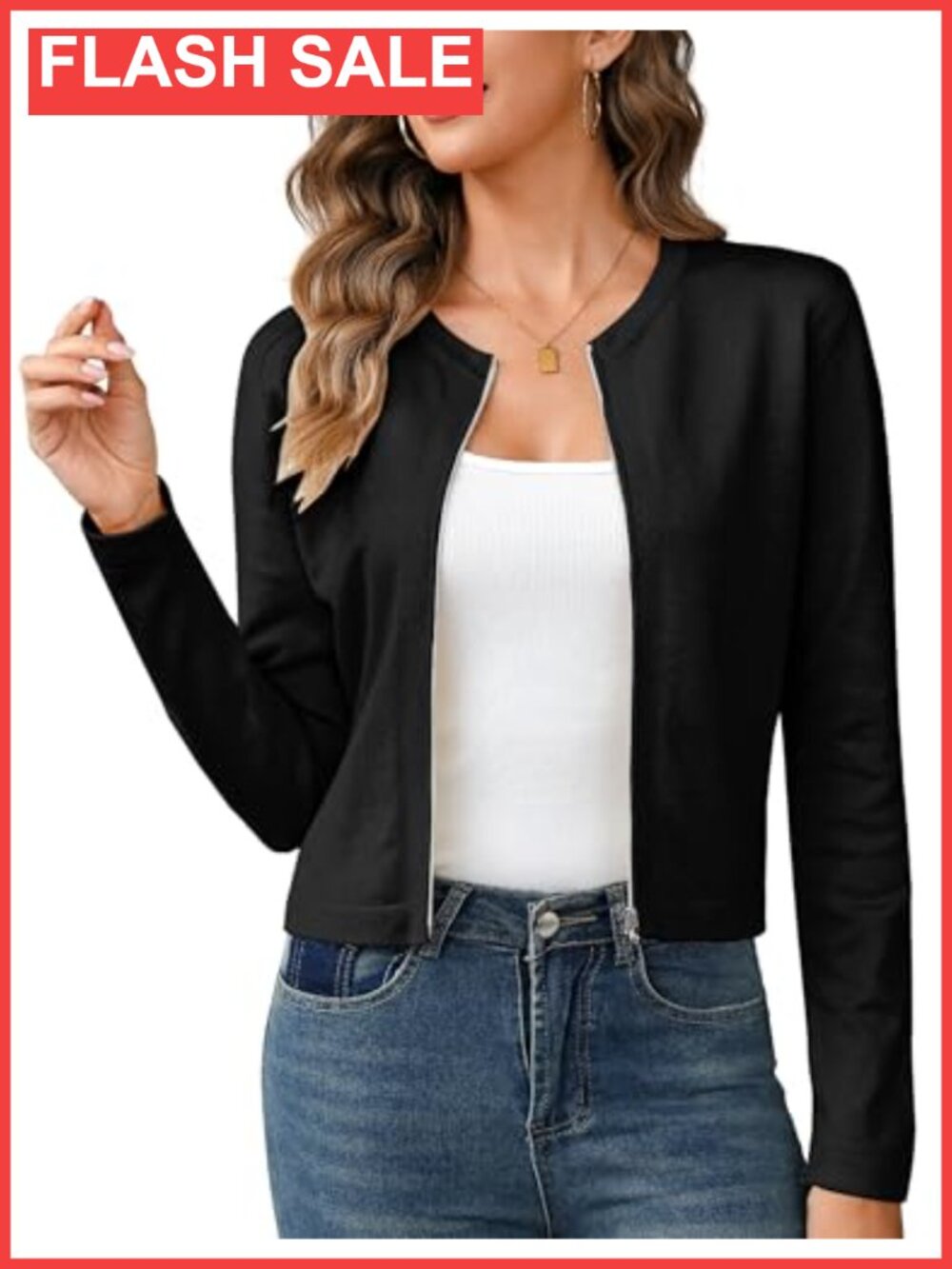 Totatuit Womens Long Sleeve Knitted Zip Up Cardigan Shrug Cropped Sweater